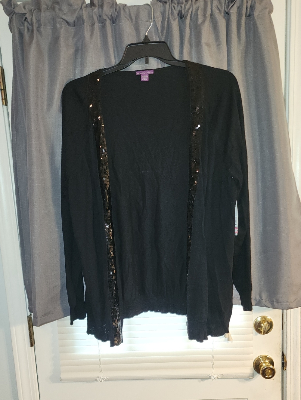Beverly Drive Black Open-Front Sequin-Trim Cardigan